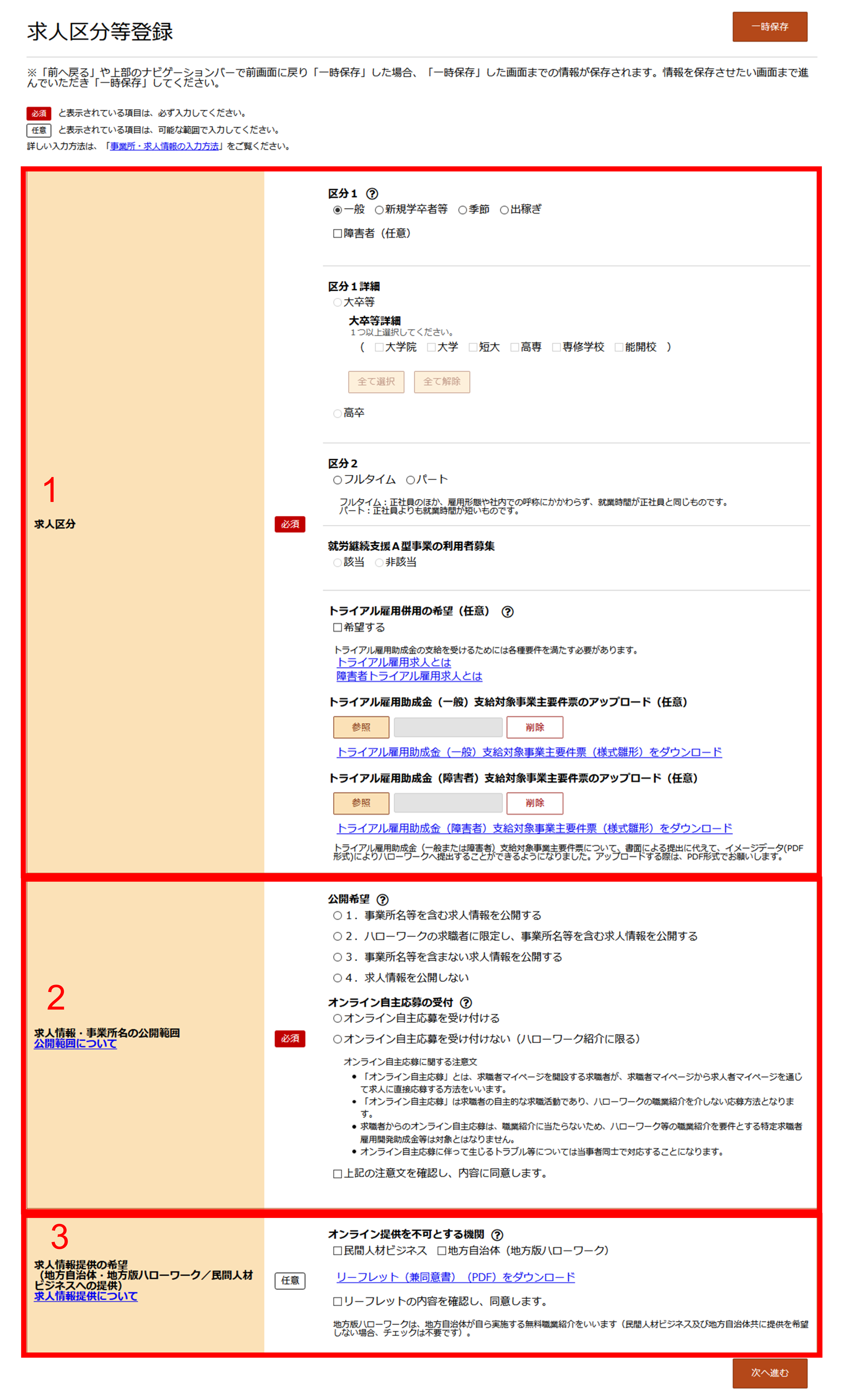 求人区分等情報